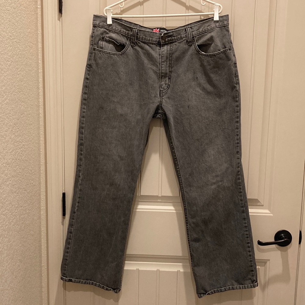 Nick (IT) New York London Mars Men’s Sz 38X30 Jeans Union Jack & Bull Dog Gray